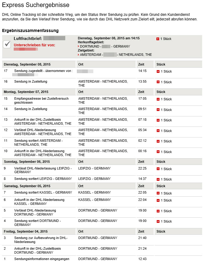 DHL Tracking Report